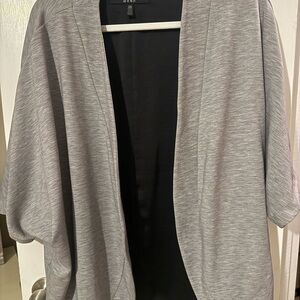 Gray Women's open front crop jacket and matching straig pants with satin panels